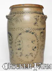 Rare 10 Gal. D. G. THOMPSON / MORGANTOWN Stoneware Jar w/ Elaborate Cobalt Decoration by D. G. Thompson, circa 1865, Stoneware, sold Apr 2025