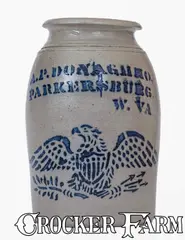 A.P. Donaghho, Fine A.P. DONAGHHO / PARKERSBURG, W. VA Stoneware Eagle Canning Jar, circa 1875, Stoneware