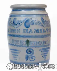 James Hamilton, JAMES HAMILTON / GREENSBORO Stoneware Jar w/ Profuse Freehand Decoration, circa 1870, Stoneware