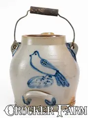 Cowden & Wilcox, Rare COWDEN & WILCOX / HARRISBURG, PA Stoneware Batter Pail w/ Bird Decoration, circa 1865, Stoneware