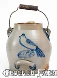 Rare COWDEN & WILCOX / HARRISBURG, PA Stoneware Batter Pail w/ Bird Decoration by Cowden & Wilcox, circa 1865, Stoneware, sold Apr 2025