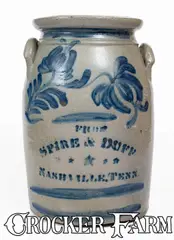 Spire & Duff, Scarce and Fine SPIRE & DUFF / NASHVILLE, TENN. Advertising Jar, Beaver, PA origin, circa 1870, Stoneware