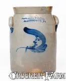 COWDEN & WILCOX / HARRISBURG, PA Stoneware Jar w/ Man-in-the-Moon Decoration by Cowden & Wilcox, circa 1865, Stoneware, sold Apr 2025