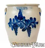 4 Gal. COWDEN & WILCOX / HARRISBURG, PA Stoneware Jar w/ Bold Floral Decoration by Cowden & Wilcox, circa 1865, Stoneware, sold Apr 2025