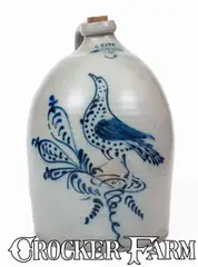 3 Gal. C. HART / SHERBURNE Stoneware Bird Jug by C. Hart, circa 1860, Stoneware, sold Apr 2025