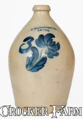T. Harrington, 3 Gal. T. HARRINGTON / LYONS Stoneware Jug w/ Floral Decoration, circa 1860, Stoneware