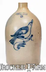 Fulper Bros, 3 Gal. FULPER BROS. / FLEMINGTON, N.J. Stoneware Bird Jug, circa 1881-1898, Stoneware