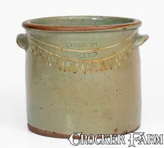 Winthrop Chandler, Fine CHANDLER / MAKER Stoneware Cake Crock w/ Kaolin Slip Decoration, Thomas Chandler, Edgefield District, SC, c1850, c1850, Stoneware