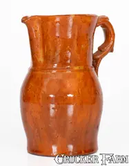 Solomon Bell, Rare SOLOMON BELL / STRASBURG / Va Redware Pitcher, circa 1875, circa 1875, Redware