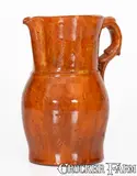 Solomon Bell, Rare SOLOMON BELL / STRASBURG / Va Redware Pitcher, circa 1875, circa 1875, Redware