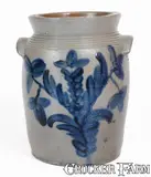 B.C. Milburn, Extremely Rare B.C. MILBURN / ALEXANDRIA, D.C. Stoneware Jar w/ Elaborate Cobalt Floral and Potted Flower Motifs, c1840