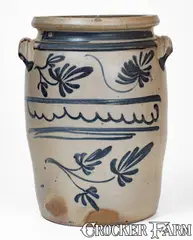 Rare and Fine D.G. THOMPSON / Morgantown, West Virginia Three-Gallon Stoneware Jar w/ Elaborate Decoration by D. G. Thompson, circa 1870, Stoneware, sold Jan 2025