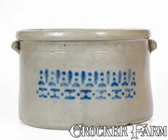 Southern Stoneware, Rare SOUTHERN / STONEWARE / POTTERY Cobalt-Stenciled Stoneware Cake Crock, att. Donaghho Pottery, Parkersburg, WV, circa 1885, Stoneware