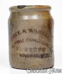 Rice & Broyles, Rare RICE & BROYLES / SUNNYSIDE, WV Stoneware Jar w/ Cobalt and Manganese Decoration, c1875, c1875, Stoneware