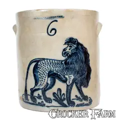 F. Stetzenmeyer, Exceedingly Rare and Important F. STETZENMEYER / ROCHESTER, N.Y. Stoneware Lion Crock, circa 1855, Stoneware
