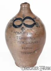 Commeraw's Stoneware, Rare and Important COMMERAW'S / STONEWARE / CORLEARS / HOOK / N. YORK Jug, early 19th century, Stoneware