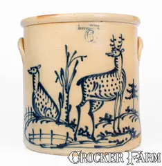 J. & E. Norton, Exceptional Six-Gallon J. & E. NORTON / BENNINGTON, VT Crock w/ Elaborate Stag and Doe Scene, circa 1855, Stoneware