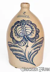 C. W. Braun, Outstanding C. W. BRAUN / BUFFALO, NY Stoneware Jug w/ Oversized Slip-Trailed Floral Decoration, circa 1870, Stoneware