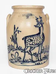J. & E. Norton, Outstanding J. & E. NORTON / BENNINGTON, VT Stoneware Jar w/ Elaborate Standing Deer Decoration, circa 1855, Stoneware