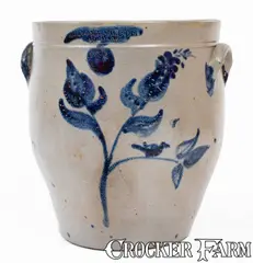 Morton & Sheldon, Very Rare MORTON & SHELDON / JORDAN, New York Stoneware Jar w/ Cobalt Floral and Bird Motif, circa 1840-1845, Stoneware