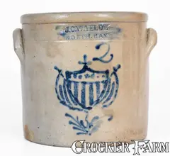 J. C. Waelde, Rare J. C. WAELDE / NORTH BAY Stoneware Crock w/ Patriotic Shield Decoration, circa 1860, Stoneware