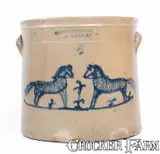 A.O. Whittemore, Exceedingly Rare A.O. WHITTEMORE. / HAVANA, N.Y. Stoneware Crock w/ Cobalt Horses Decoration, circa 1870, Stoneware
