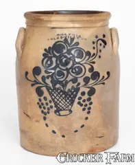 James Otto Lewis, Rare Two-Gallon W-A-LEWIS / GALES-VILLE N-Y Stoneware Jar w/ Cobalt Flower Basket, circa 1858, Stoneware