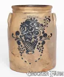 James Otto Lewis, Rare Two-Gallon W-A-LEWIS / GALES-VILLE N-Y Stoneware Jar w/ Cobalt Flower Basket, circa 1858, Stoneware