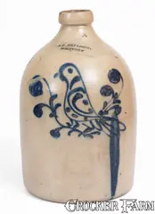 S. D. Kellogg, Fine S. D. KELLOGG / WHATELY Stoneware Jug w/ Slip-Trailed Bird Decoration, circa 1851-1853, Stoneware