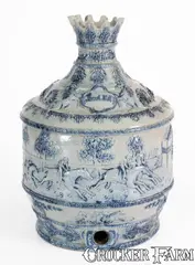 Brook Hill, Rare "Brook Hill / SOUR MASH" Whiskey Decanter w/ Horse Race Scene, att. White's Pottery, Utica, NY, late 19th or early 20th century, Stoneware