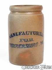 Manufactured, Stoneware Jar, MANUFACTURED / FOR / FREDERICKSBURG, VA, Ohio origin, circa 1880, Stoneware
