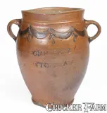 Commeraw's Stoneware, Scarce COMMERAW'S STONEWARE / N. YORK Vertical-Handled Stoneware Jar, Thomas W. Commeraw