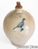 I. Seymour, I. SEYMOUR / TROY, New York Stoneware Jug w/ Incised Bird Decoration, c1830