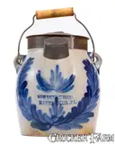 Exceptional COWDEN & WILCOX / HARRISBURG, PA Batter Pail w/ Triple-Wreath Design by Cowden & Wilcox, circa 1865, Stoneware, sold Nov 2024