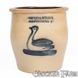 Scarce COWDEN & WILCOX / HARRISBURG, PA Stoneware Jar w/ Cobalt Swan Decoration by Cowden & Wilcox, circa 1865, Stoneware, sold Nov 2024