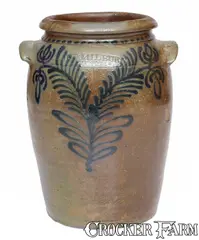 B.C. Milburn, One-Gallon B.C. MILBURN / ALEXA Stoneware Jar w/ Cobalt Floral Decoration, c1850, c1850, Stoneware