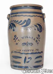 R. T. Williams, Fine Twelve-Gallon R.T. WILLIAMS / NEW GENEVA, PA Cobalt-Decorated Stoneware Jar, circa 1880, Stoneware