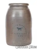 Palatine Pottery Co., One-Gallon PALATINE POTTERY CO / PALATINE / W.VA Canning Jar w/ Dog Decoration, circa 1875, Stoneware