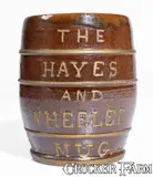 The, Scarce Glazed Redware Political Mug, THE / HAYES / AND / WHEELER / MUG, 1876, 1876, Redware
