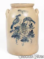 L. Lehman & Co, L. LEHMAN & CO / WEST 12TH ST NY Stoneware Jar w/ Birds Eating Grapes Motif, circa 1860, Stoneware