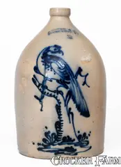 J. & E. Norton, J. & E. NORTON / BENNINGTON, VT Stoneware Jug w/ Cobalt Pheasant on Stump Decoration, circa 1855, Stoneware