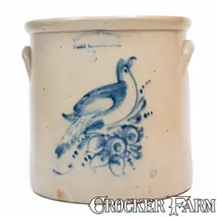 Ottman Bros, 5 Gal. OTTMAN BROS. / FORT EDWARD, NY Stoneware Crock w/ Large Bird Design, circa 1875, Stoneware