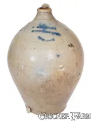 J. Remmey, Unusual Three-Gallon J. REMMEY / MANHATTAN Stoneware Jug w/ Two-Color Slip Decoration, early 19th century, Stoneware