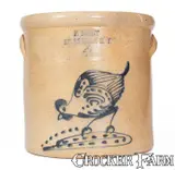 P. Sweet, Unusual P. SWEET / BULLS HEAD, NY Stoneware Crock w/ Pecking Chicken Decoration, circa 1885, Stoneware