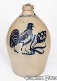F. Stetzenmeyer, Exceedingly Rare F. STETZENMEYER / ROCHESTER, NY Stoneware Jug w/ Elaborate Rooster Decoration, circa 1855, Stoneware