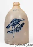 Fort Edward Pottery Co., Rare FORT EDWARD / POTTERY CO. Stoneware Jug w/ Cobalt Turkey Decoration, circa 1859, Stoneware