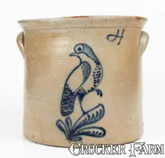 Scarce J MANTELL / PENN YAN Four-Gallon Stoneware Crock w/ Gamebird Decoration by J Mantell, circa 1856-1876, Stoneware, sold Jul 2024