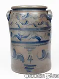 Boughner, Scarce BOUGHNER / GREENSBORO Four-Gallon Stoneware Jar w/ Elaborate Freehand Decoration, circa 1865, Stoneware