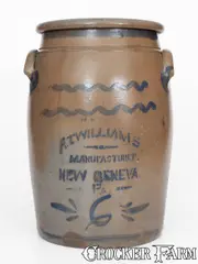 R. T. Williams, 6 Gal. R. T. WILLIAMS / NEW GENEVA, PA Stoneware Jar, circa 1880, Stoneware