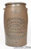 Hamilton & Jones, 8 Gal. HAMILTON & JONES / GREENSBORO, PA Stoneware Jar w/ Stenciled Decoration